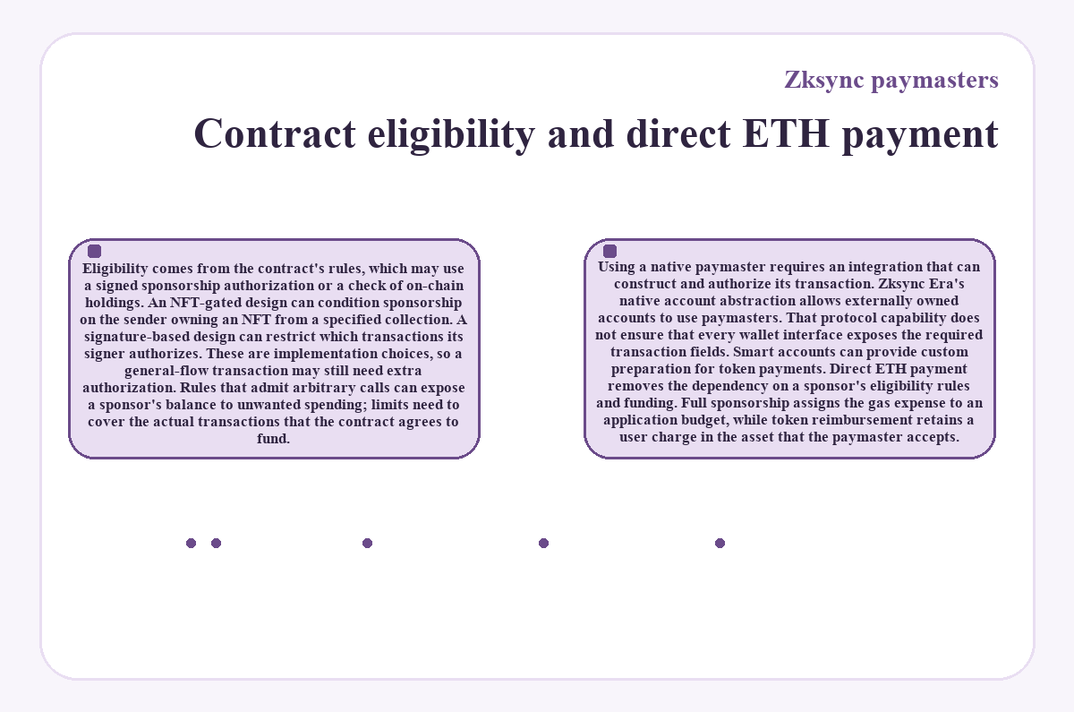 Zksync paymasters - Contract eligibility and direct ETH payment